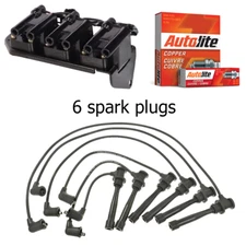 Ignition Coil & Wires & 6 Autolite Spark Plug for 2000 Hyundai Sonata 2.5L UF284