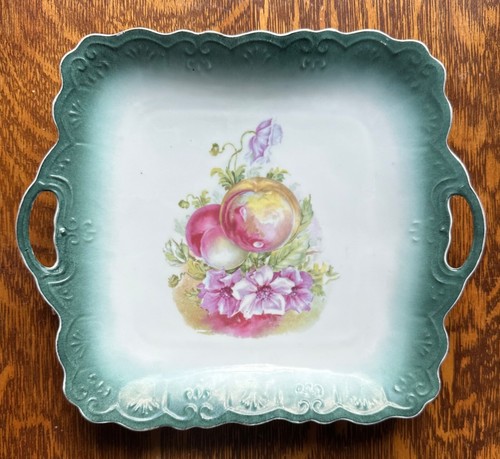 1910 PM Bavaria Germany SQUARE Cake Plate ~ Art Nouveau Motif ~ Open Handles