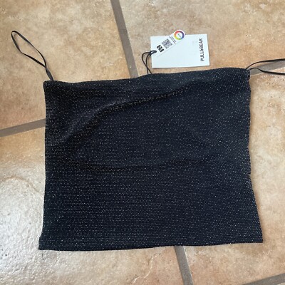 Pull&Bear Women's Black shimmery Crop-top size L