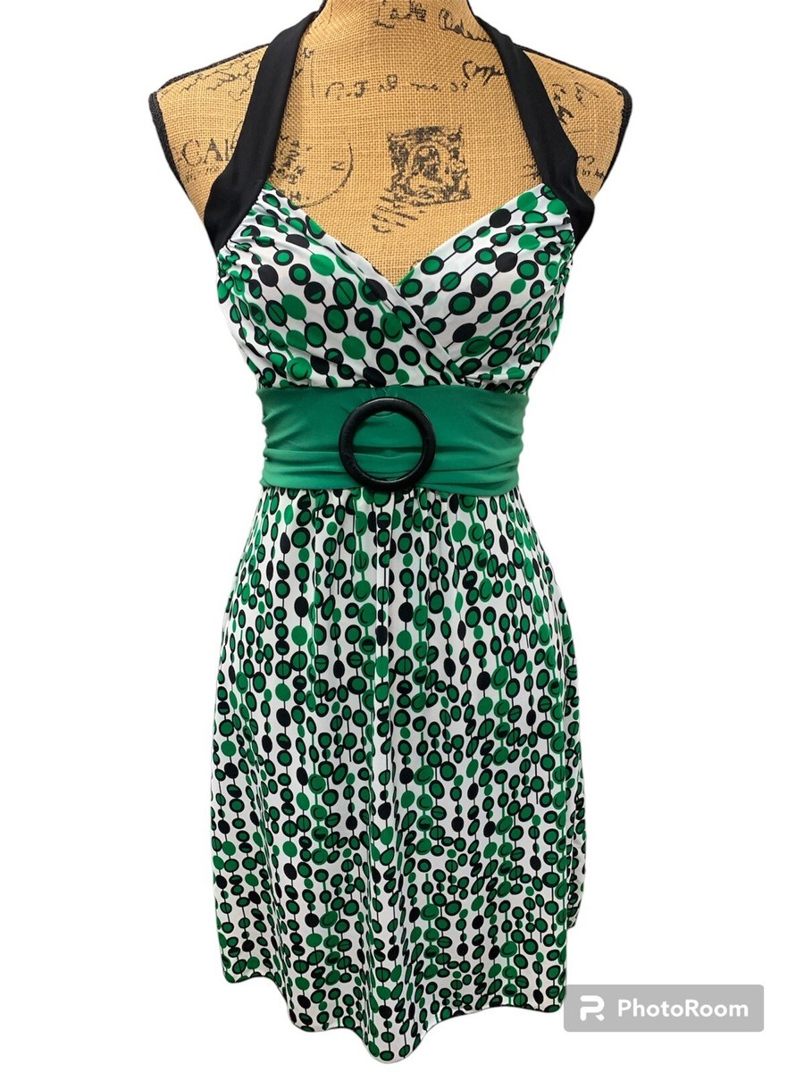 green polka dot halter neck dress Pine Tiered Smock Dress – Daisy Street main image 0