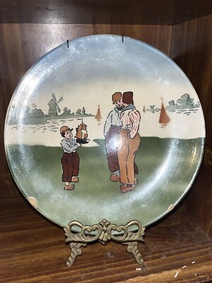 Vintage W St Prussia Decorative Plate Toy Sail Boat Wind Mill Hand Painted 8.3''