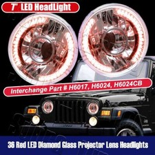 Chrome Housing 7 Round H6024 H6017 Red Led Sealed Beam Projector Headlights