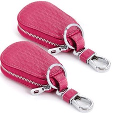 2Pcs Leather Car Key Case Universal Key Fob Holder Bag with Key Chain Metal Hook