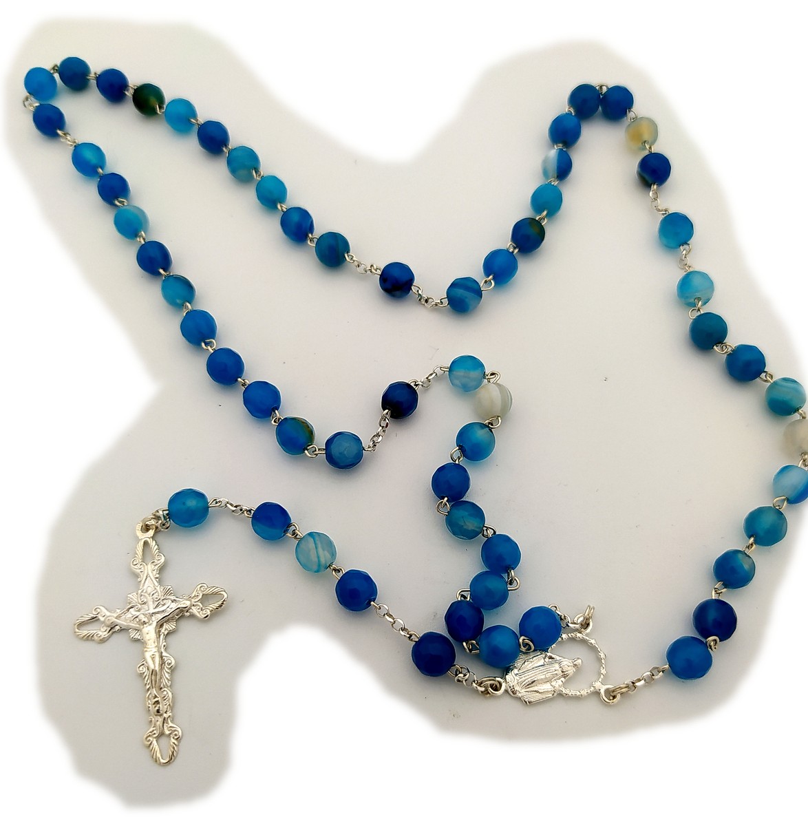 Bracciale rosario croce agata messicana argento 5 mm | vendita online