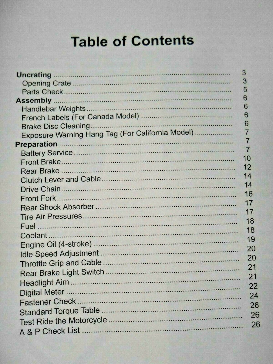 OEM Kawasaki Assembly Preparation Manual 2019 ZX636 Ninja ZX-6R