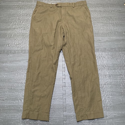 Brooks Brothers Pants Clark Fit Green Linen Blend Mens 36x30 Chino Trouser Light