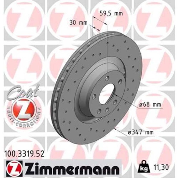 Zimmermann 2X Bremsscheibe Vorne Ø347 Mm AußEnbelüFtet Gelocht FüR Audi A6-image