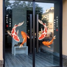 Un Ensemble Carpe Koi Poisson Motif Autocollant Magasin Verre Porte Décors Neuf