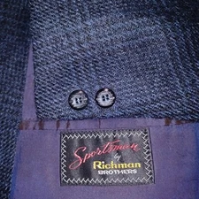 Sportsman Richman Brothers Blazer Mens 40R Blue Suit Jacket Sport Coat VINTAGE