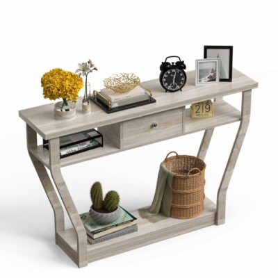 Costway Accent Console Hall Table Sofa Entryway Hallway Table With Drawer Gray