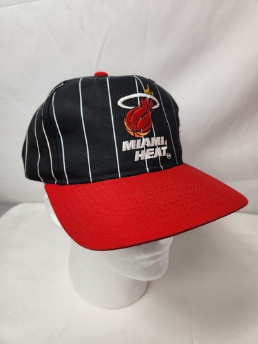 🚨🔥Vintage Starter Pinstripe Snapback Hat Black Miami Heat NBA 90s EUC - Picture 2 of 9