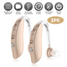 1 Pair Of Digital Hearing Aid Severe Loss Rechargeable Invisible BTE Ear Aids US