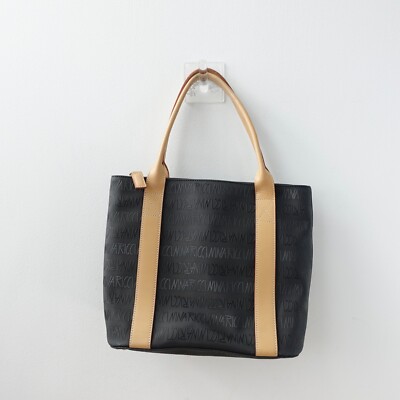 Vintage NINA RICCI Bag Medium Black Leather Monogram Zip Tote PVC