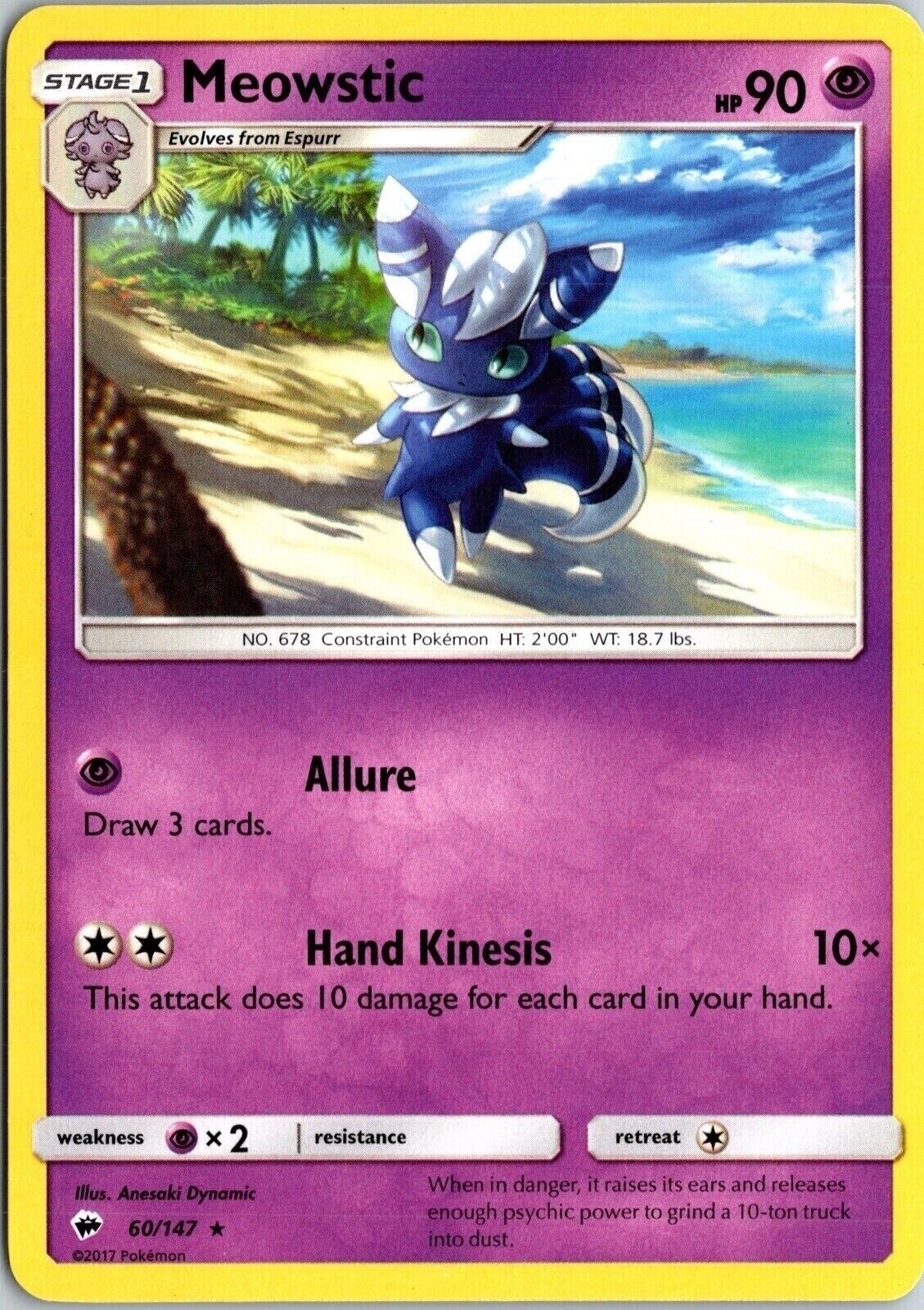 Meowstic Burning Shadows 60/147 Rare 2017 Pokemon Card TCG CCG