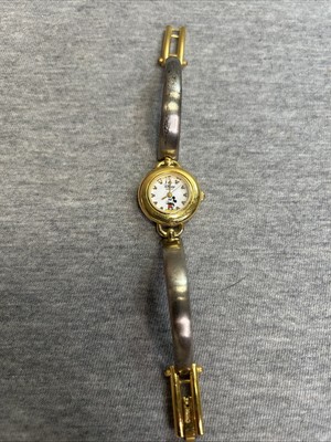 Vtg Disney Time Works Watch Women Mickey- Gold Silver  New Battery Needs Clean