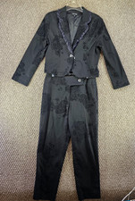 Vintage Sharon Endick 2 Piece Pants / Jacket Womens Sz M/10 Velour Designs Black
