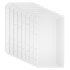 8Pcs A6 Plastic Binder Pockets Clear Pocket Binder Sleeve 1 Hole 1 Flap