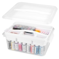 20 QT Clear Craft Box Organizer Removable Tray White Latching Lid Handle