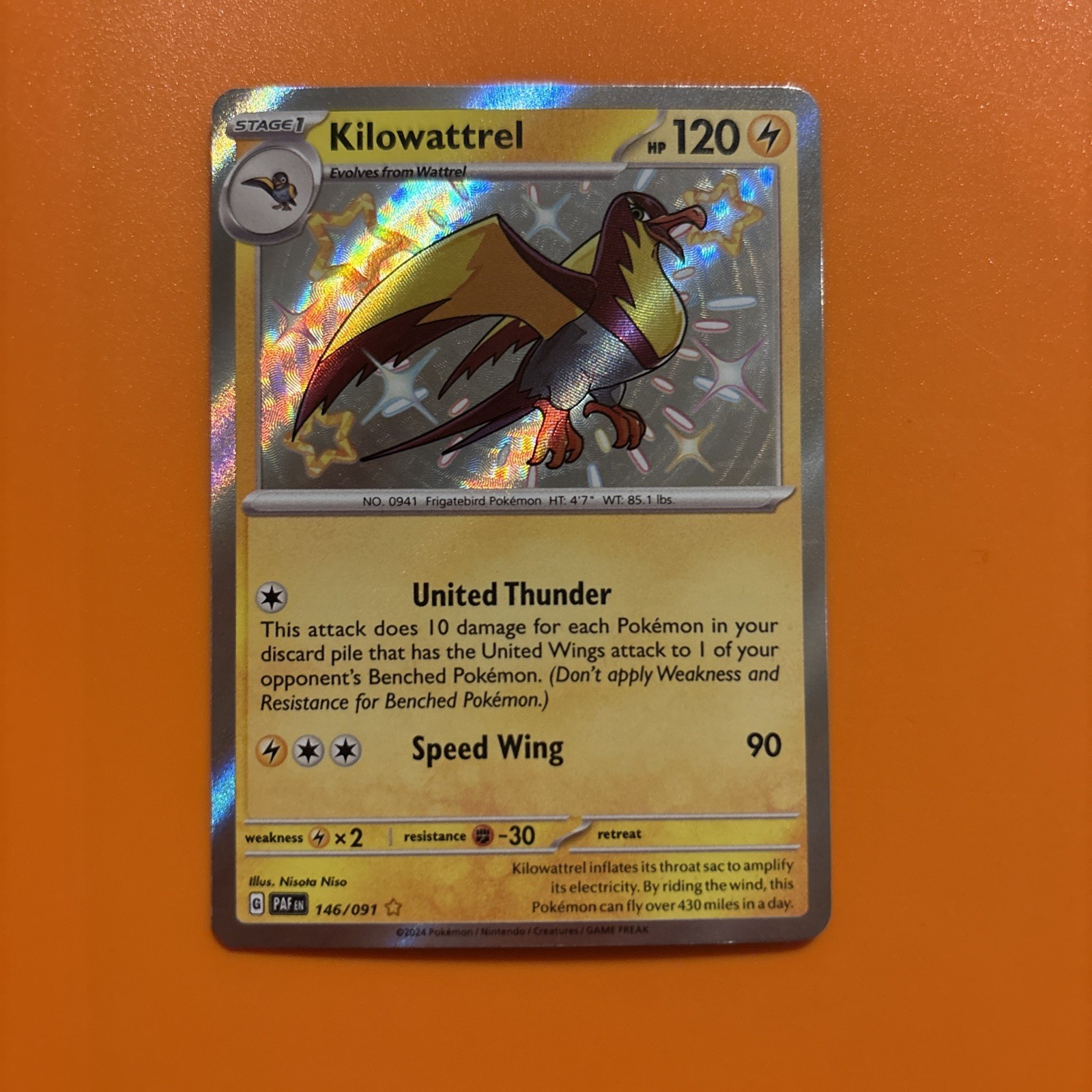 Pokemon Scarlet Violet Paldean Fates Shiny Kilowattrel 164 card Shiny Rare NM
