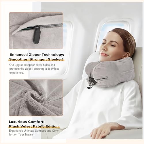 Adjustable Grey Neck Pillow for Travel Doubles as Extra Luggage Space