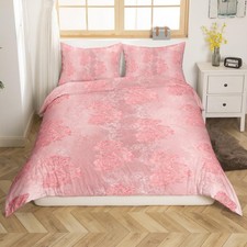 Pink Damask Duvet Cover Set Queen Size Vintage Floral Luxury Comforter Cover ...