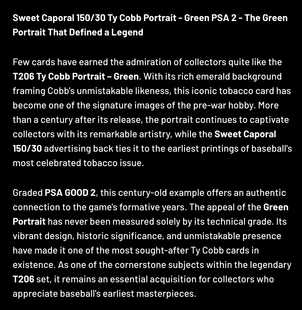 T206 Sweet Caporal 150/30 Ty Cobb Portrait - Green PSA GOOD 2 view 3