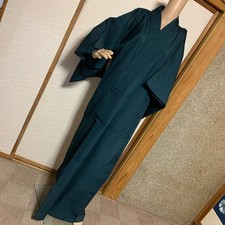 Summer Kimono Silk Unused Dark Green Small Pattern 153cm Length