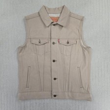 Levi's Denim Trucker Vest Youth XL Beige Button Front Pockets Fall Mens Medium