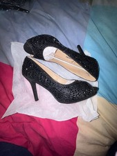 Lauren Lorraine Black Crystal Embellished Peep Toe Heels Size 8