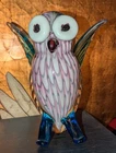 Large Art  Glass Owl Handmade Blown Glass 8" tall Murano Style