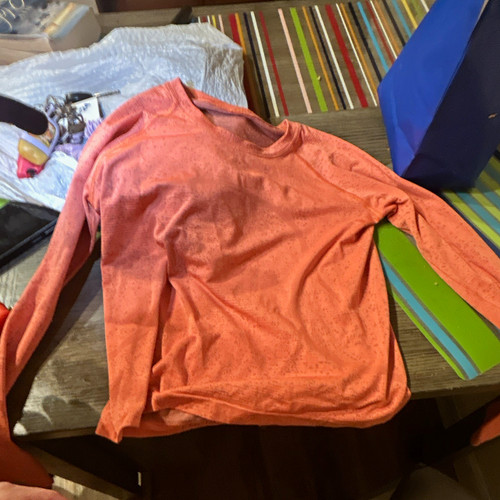 lululemon Orange Heathered Crew Neck Long Sleeve Athletic Top Nylon/Spandex 8