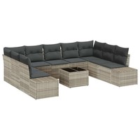 Gartensofa Set Polyrattan Hellgrau Mit 9 Kissen FüR Garten Terrasse Balkon