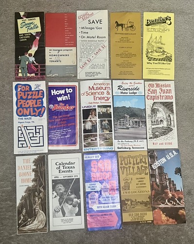 Vintage Travel Brochure lot of 15 Pigeon Forge, Gatlinburg,Seven Falls,San Diego