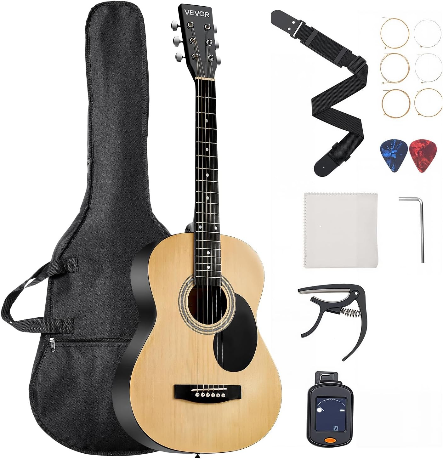 36 in Dreadnought Acoustic Guitar Solid Top Bundle for Beginners