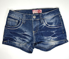 YMI Jean Shorts Girls 7 Dark Wash Denim Stitching Whisker Mid Rise NEW 34 NWOT