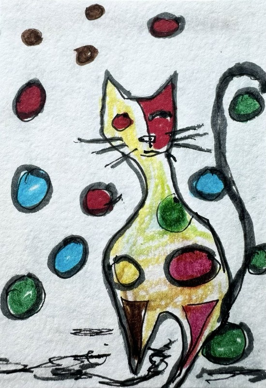Original ACEO Painting Cat Miniature Art Card By Carole Collins M7