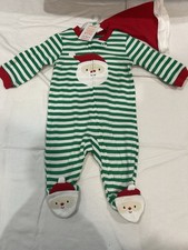 Just One You Carter's Santa Striped Footed Pajamas with Santa Hat 3M NWT