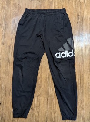 Adidas Joggers Mens Large Black Tapered Sweatpants Spellout B60
