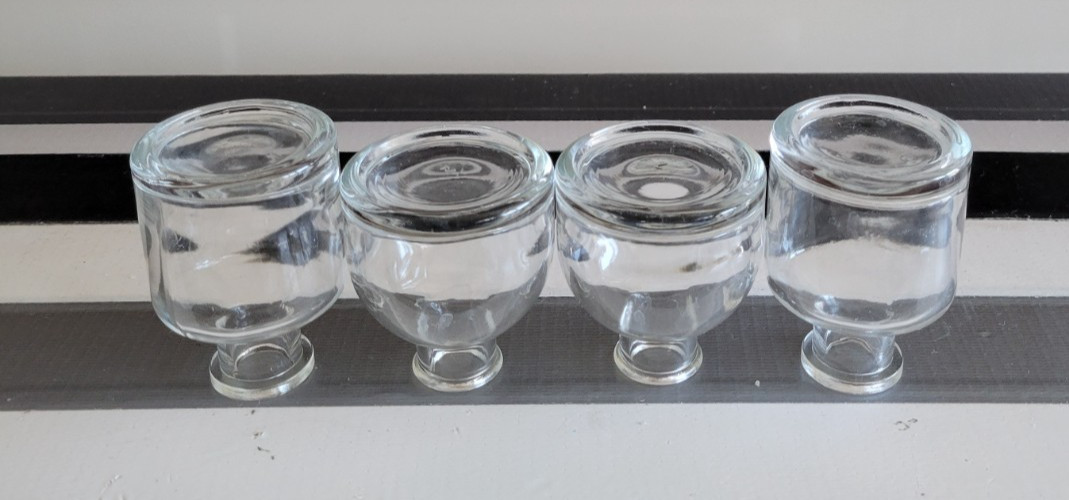 4 CLEAR GLASS MINI DECORATIVE BOTTLES SHORT AND TALL 2.75 AND 3 INCHES