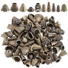 100Pcs 10 Styles Flower Bead Caps Cone Bead Spacers Tibetan Style Antique Bronze