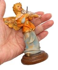 Vintage Fontanini Italy Nativity Village ANGEL Figurine Violin on WOOD Base 5"