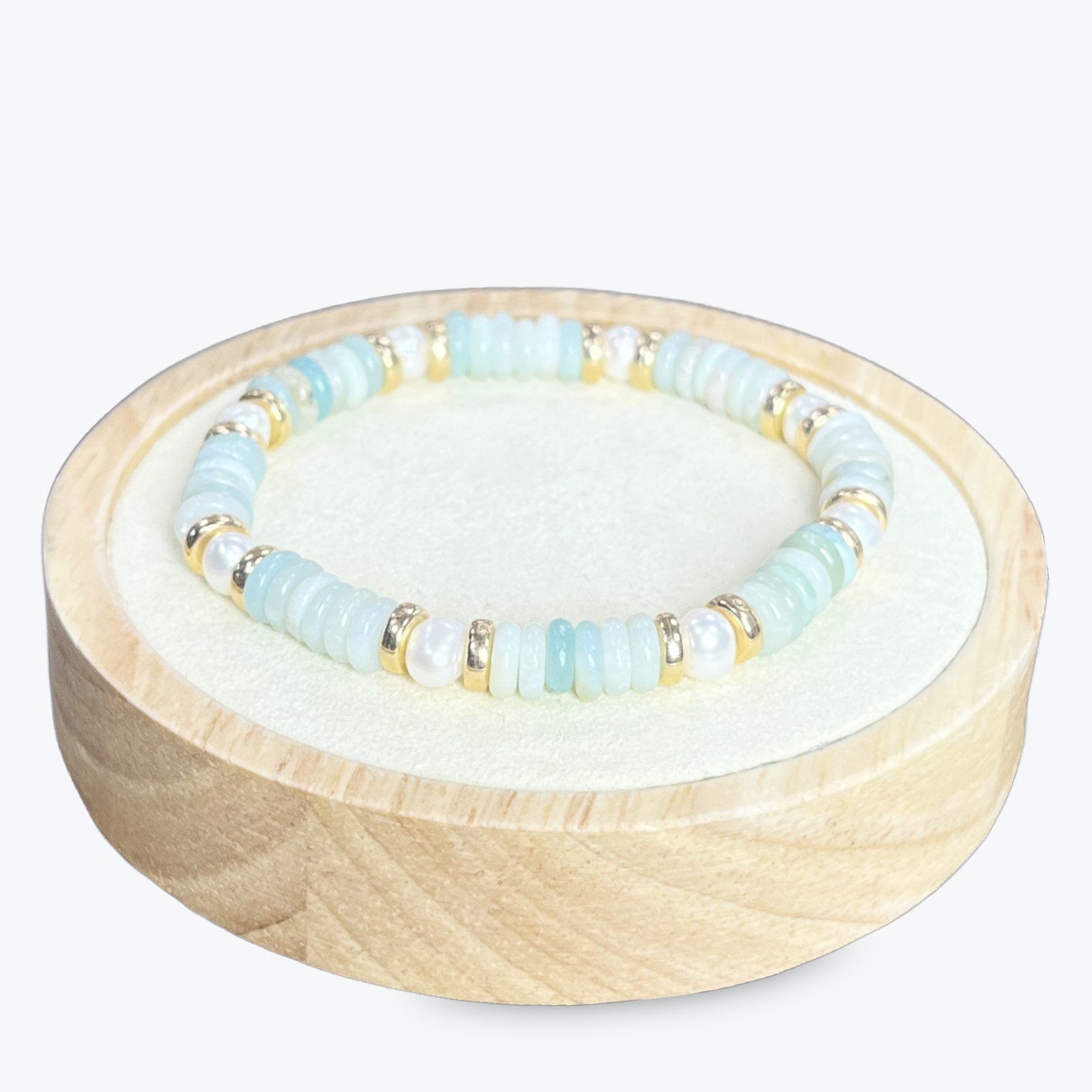 Bracelet amazonite extensible anti-stress avec perles douces pour peau sensible