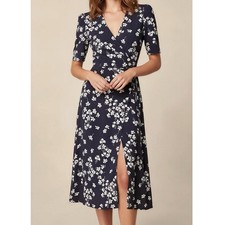 $265 NWT ROUJE PARIS Gabin Midi Wrap Dress, Cerisier Marine, FR40/US8