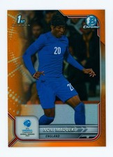 2021-22 Noni Madueke Topps Chrome 1st Bowman Orange England Rookie Card 9/25. rookie card picture