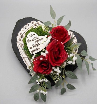 Grabschmuck Grabgesteck Herz Rosen Friedhof Blumen Kunstblumen