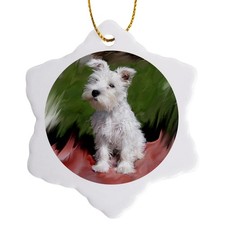 3drose ORN 4826 1 White Schnauzer Snowflake Porcelain Ornament, 3-Inch