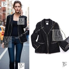 CHANEL 06S Black Metallic Chain Trim Tweed Jacket Runway Karl Lagerfeld 38 US6