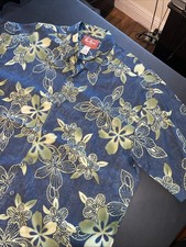 Pau Hana Men's Large Hawaiian Aloha Shirt Blue Green Floral Button Up