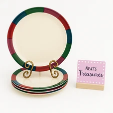 Homer Laughlin TONES Rolled Edge Multicolor Blocks Edge Luncheon  Plates Set 4 