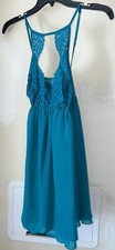 Soma Lace Mesh Chemise Nightgown Teal Large Adjustable Straps Floral Design